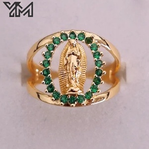 Anillo de Nuestra Señora de Guadalupe Chapado en Oro de 18K con Circonita Verde, Venta al Por Mayor YM |   Joyería Religiosa Católica <span class=keywords><strong>para</strong></span> <span class=keywords><strong>Mujer</strong></span> - Product Image 1