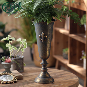European Style Antique Metal Floor <b>Vase</b> Amphora Shape For Floral Display Outdoor Courtyard Decor - Product Image 2