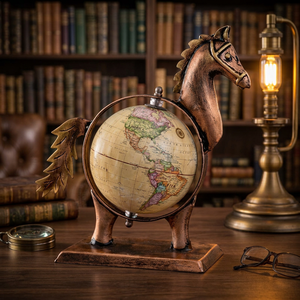 Escultura Decorativa de Metal Vintage con Forma de Caballo y Globo Terráqueo para Mesa, Decoración para el Hogar, Oficina, Dormitorio y Sala de Estar - Product Image 1