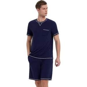 Ensemble de pyjama pour homme en viscose de bambou, haut à manches courtes et short, vêtements de détente doux, vêtements de nuit, coupe confortable et rafraîchissante - Product Image 1