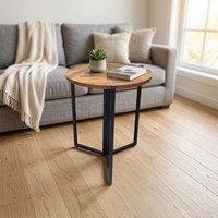 Table d'appoint ronde, table basse industrielle rustique en métal et bois, petite table à café portable, meubles de salon