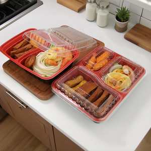 Dùng Một Lần Màu Đỏ Bên Trong Màu Đen Bên Ngoài <span class=keywords><strong>Pp</strong></span> Takeaway Airline Bento <span class=keywords><strong>Box</strong></span> Container Thực Phẩm Nhựa Có Nắp - Product Image 5