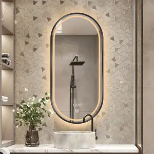 Runway With Multi Color Aluminum Box And Gold Border Touch Buttons LED Brightness Adjustment Bathroom Mirror