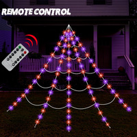 Luces de Telaraña Gigante de Halloween, 250 LED, Color Morado y Naranja, 16.4 Pies, Decoraciones de Halloween, Iluminación con 8 Modos de Iluminación
