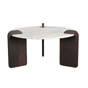 Fabrication indienne Solene Table basse ronde en marbre blanc avec base en bois pour bureau à domicile, café et hôtel au prix d'exportation - Product Image 3