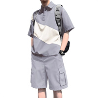 Ensemble décontracté d'été pour hommes, coupe ample, respirant, tricoté, color block, polo et short cargo 5 points – Vente en gros personnalisée