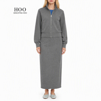 Ensemble pull épais et ample à col montant zippé style français et jupe droite au-dessus du genou HOO Automne TZB840