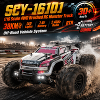 SCY-16101 Camion monstre RC 4x4 à moteur brossé à l'échelle 1/16, 38 km/h, lumières LED, batterie 7,4 V, radio 2,4 GHz, système de véhicule tout-terrain RTR