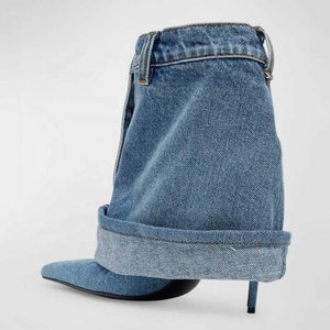 Size 45 Custom Denim Short Pants <b>Boots</b> Thin High Heels Pointed Toe Overlay Ankle Booties Wide Top Women's Trend Folded Shoes - Product Image 2
