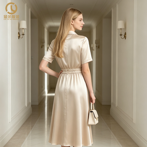 Produttore di abbigliamento fabbrica OEM/ODM indumento Design personalizzato all'ingrosso estate signora elegante <span class=keywords><strong>Midi</strong></span> <span class=keywords><strong>donna</strong></span> vestito camicia Casual - Product Image 2