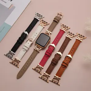 Bracelet en cuir pour femmes Bracelet à maillons en métal Bracelet de luxe pour Apple Watch Band Ultra 8 49mm iWatch 8 7 6 SE 5 3 41mm 45mm 40/44mm