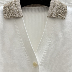 <b>Women's</b> White Woven 100% Cotton <b>Sleeveless</b> Vest <b>Cardigan</b> Polo V-Neck Casual Top Classic Old Money Outfit Outerwear - Product Image 2