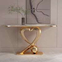 Meubles personnalisés pour hôtel moderne, table d'appoint longue et étroite en pierre frittée, table console de luxe en marbre et acier inoxydable doré