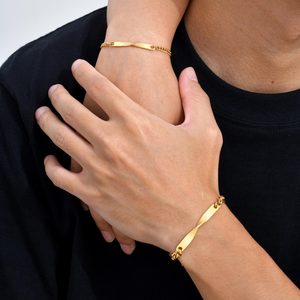 Bracelet en acier inoxydable 316L plaqué or 18 carats torsadé avec barre d'identification pour <span class=keywords><strong>couple</strong></span>, gravable, chaîne <span class=keywords><strong>gourmette</strong></span> torsadée Mobius, bijou étanche, cadeau - Product Image 2