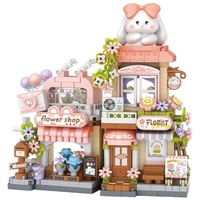 Ensemble de blocs de construction EPT Kawaii Little Bear Bakery, modèle de magasin miniature, vue sur la rue, briques d'assemblage DIY, jouet pour enfants de 5 à 7 ans
