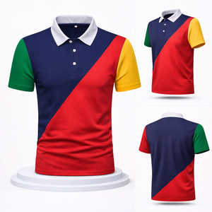 Chemises polo personnalisées pour événements sportifs, uniformes de club, avec logo brodé sur mesure, panneaux contrastés multicolores OEM. - Product Image 4