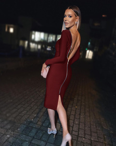 Mulheres Sexy Backless Zipper manga comprida Casual Vestidos Vestidos de noite - Product Image 5