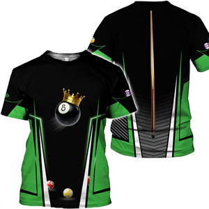 Camiseta Unisex S.Q.F con Diseño de Bola 8, 100% Poliéster, Transpirable, Estilo Vintage, Manga Corta, Verde y Negro con Bloques de Color, Casual, 300g, Corte Regular - Product Image 5