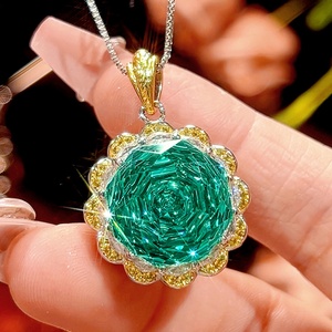 Fashion Eco-friendly 16-10mm Green Zircon Rose Gold Pendant <b>Earrings</b> Ring Set Copper Classy Jewelry Sets for Women - Product Image 4