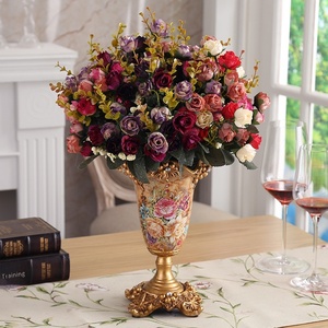 P436 Décoration <span class=keywords><strong>de</strong></span> chambre <span class=keywords><strong>de</strong></span> style européen-américain, arrangement floral rustique, ornement rétro, vase <span class=keywords><strong>de</strong></span> table à manger peint à la main, petit vase pour salon - Product Image 1