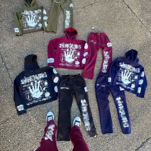 Ensemble sweat-shirt et pantalon streetwear en coton molletonné, imprimé vintage, coupe classique, délavé à l'acide, doublé, anti-plis, personnalisé - Product Image 4