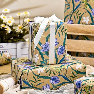 Maypluss Floral Kraft <b>Wrapping</b> <b>Paper</b> Roll 17 Inch X 33 Feet Double Side Eco Friendly Gift Craft Packaging <b>Paper</b> - Product Image 5