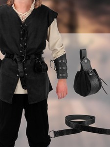 Set di 6 Pezzi Costume da <span class=keywords><strong>Uomo</strong></span> per Halloween Stile Rinascimentale, Gilet Medievale, Camicia, Pantaloni con Elastico alla Caviglia, Cintura Vichinga, Bracciale, Borsa per LARP Vichingo - Product Image 3