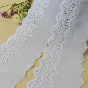 High Quality 100% Cotton 3D Flowers Embroidery 7.5CM Border Lace Fabric 3D Lace Design for Women's Bridal Dresses