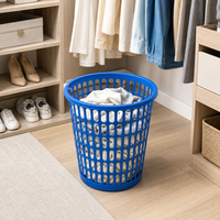 Panier à linge en plastique respirant avec couvercle, panier de rangement pour vêtements sales rond pour la maison