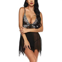 Kimi Sexy Lace Ruffles Night Club Lingerie untuk Wanita dengan Kain Transparan dan Desain Menggoda.
