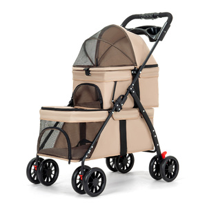 Lüks 4-Wheel 2-Layer Pet köpek arabası ayarlanabilir depolama sepeti kolay katlanabilir su geçirmez tasarım Oxford ürün için köpek kedi - Product Image 1