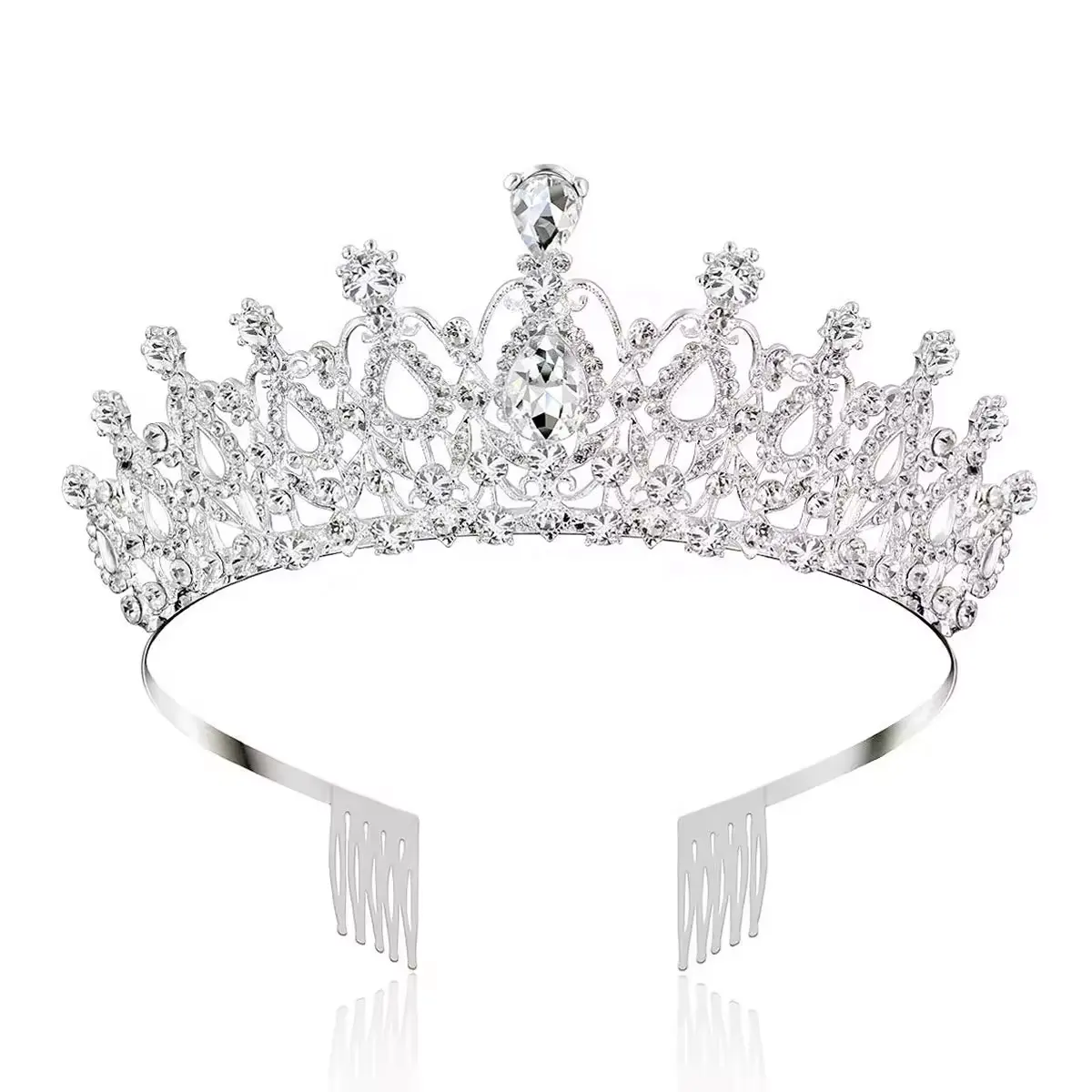 Vente en gros diadèmes de fête d'anniversaire en strass cristal fleur reine de beauté diamant couronne de reconstitution historique avec peigne pour femmes