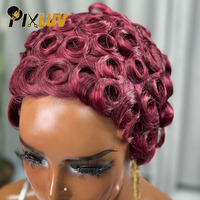 PIXLUV Peluca de Cabello Humano Corto Estilo Bob sin Pegamento con Cabello Rizado Birmano Estilo Vietnamita Grado 12A/15A Densidad 130%-300%