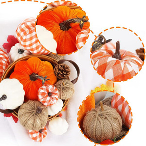 Ensemble de 12 citrouilles en velours à carreaux pour <span class=keywords><strong>Halloween</strong></span> 2026 – Décoration de Noël et de Thanksgiving - Product Image 5