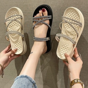 <b>Silver</b> Glitter Flat Sandals <b>Open</b> <b>Toe</b> Cushioned EVA Sole Slip-On Chunky Summer Women's Shoes - Product Image 3