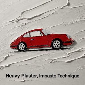 Peinture murale abstraite minimaliste moderne en toile peinte à la main de qualité supérieure, plâtre blanc, texture 3D, art de voiture de sport rouge - Product Image 3