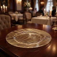 Assiettes de présentation en verre transparent de 13 pouces avec motif géométrique doré – Vaisselle décorative pour mariages, banquets et événements à domicile
