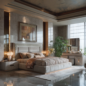Modern Luxury King Size Bedroom <b>Bed</b> Set Wide Velvet Headboard with Reclining Wood Furniture for Villa or Room - Product Image 1