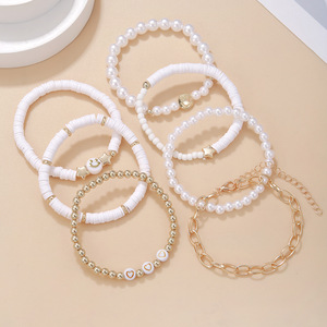 Fashion Beaded <b>Bracelets</b> Set Pink <b>White</b> Smile Face Bohemian Style Women Gift Jewelry - Product Image 4