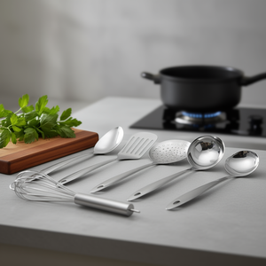 ชุดอุปกรณ์ครัว 6 ชิ้น ชุดตะหลิว ทัพพี ตะแกรงตัก ตะกร้อตีไข่ ช้อนสแตนเลส สำหรับทำอาหาร - Product Image 3