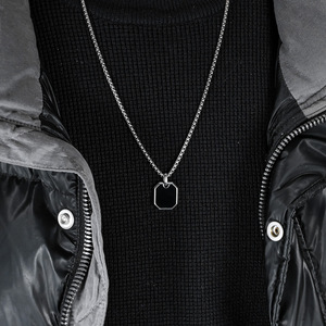 This minimalist, unisex geometric square <b>titanium</b> steel necklace is a trendy street style piece that won't fade and is a versati - Product Image 3