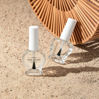 Flacon de vernis à ongles vide en verre transparent de 10 ml avec couvercle or blanc, logo personnalisé OEM, design tendance et mignon, avec applicateur pinceau
