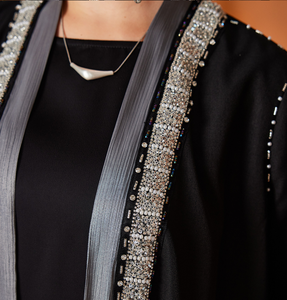 Elegante mujer musulmana abierta Abaya negro de talla grande de manga larga bordado con cuentas Dubai vestido de lujo modesto ropa islámica <span class=keywords><strong>Rode</strong></span> - Product Image 6