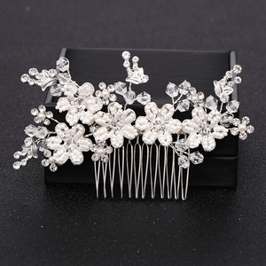 CHENGHE peigne à cheveux de mariée en <span class=keywords><strong>cuivre</strong></span> fait à la main épingles à cheveux pour femmes casque cristal naturel perle <span class=keywords><strong>couronne</strong></span> de mariage strass accessoires - Product Image 5