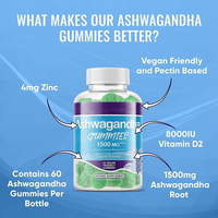 Gummies d'Ashwagandha sans sucre à marque privée, véganes, supplément pour adultes pour améliorer l'énergie et l'humeur, bonbons gélifiés à doser