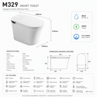WC intelligent en céramique à poser au sol avec siège chauffant, télécommande incluse, chasse d'eau par siphon, cuvette allongée, fonction lavage féminin