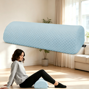 Ergonomic <b>Memory</b> <b>Foam</b> Half Cylinder Pillow Light Blue Quilted Design for Back Support and Massage Use - Product Image 1