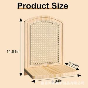 Wooden <b>Wall</b> Mounted Shelf Rattan Woven Kitchen Storage Rack Rectangle Single Layer For Bedroom And Living Room <b>Display</b> - Product Image 4