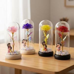 Regalos para <span class=keywords><strong>el</strong></span> Día de la Madre y Cumpleaños, Flor Eterna en Cúpula de Cristal, Ramo de Rosas con Lámina Dorada, Lámpara LED Decorativa - Product Image 1