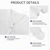 Pyjama pour bébé nouveau-né en coton à manches longues avec fermeture à boutons, vêtements de nuit, logo personnalisé disponible, combinaison à pieds